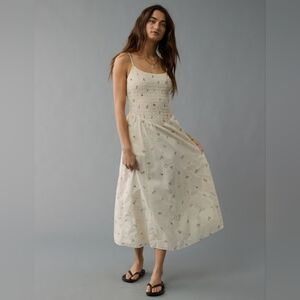 American Eagle Bella Midi Dress Floral White Summer Maxi Cream Cottagecore